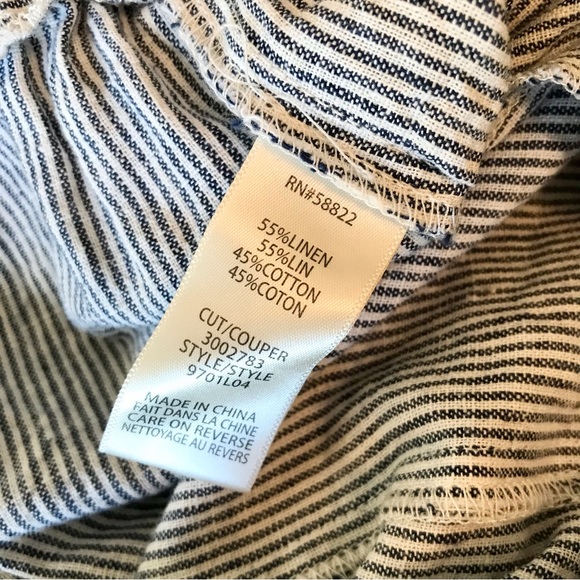 MAX STUDIO Wide Leg Cropped Pants Linen Blend Striped Navy Blue Cream - Picture 6 of 9